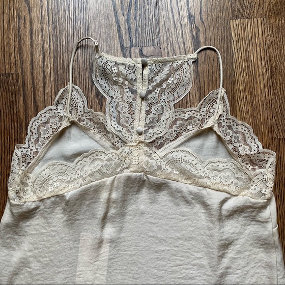 Cream Blush Satin Lace Trim Tank Top - Picture 6 of 7